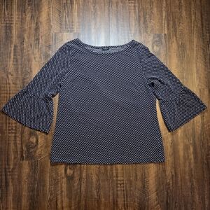 Talbots Black and White Dot Blouse, Bell Sleeves